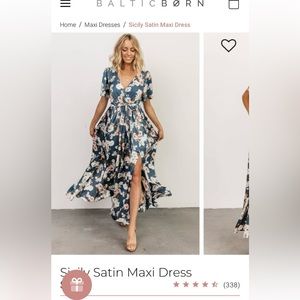 Baltic Born Sicily Satin Maxi Dress in Blue Floral